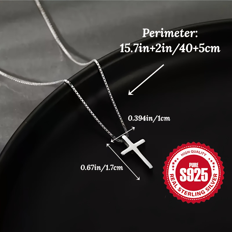 Women's 925 Sterling Silver Cross Pendant Box Chain Necklace